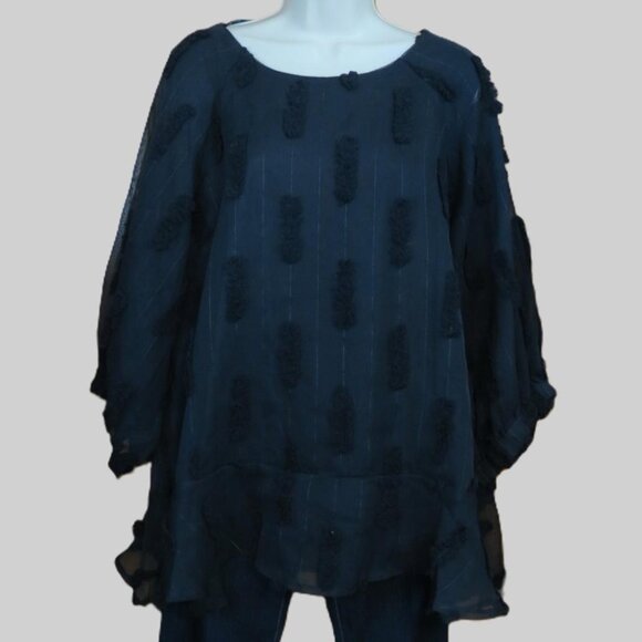 GiGiO Black Chiffon Textured Top ½ Sleeve Party Evening Oversized Large - Picture 1 of 11